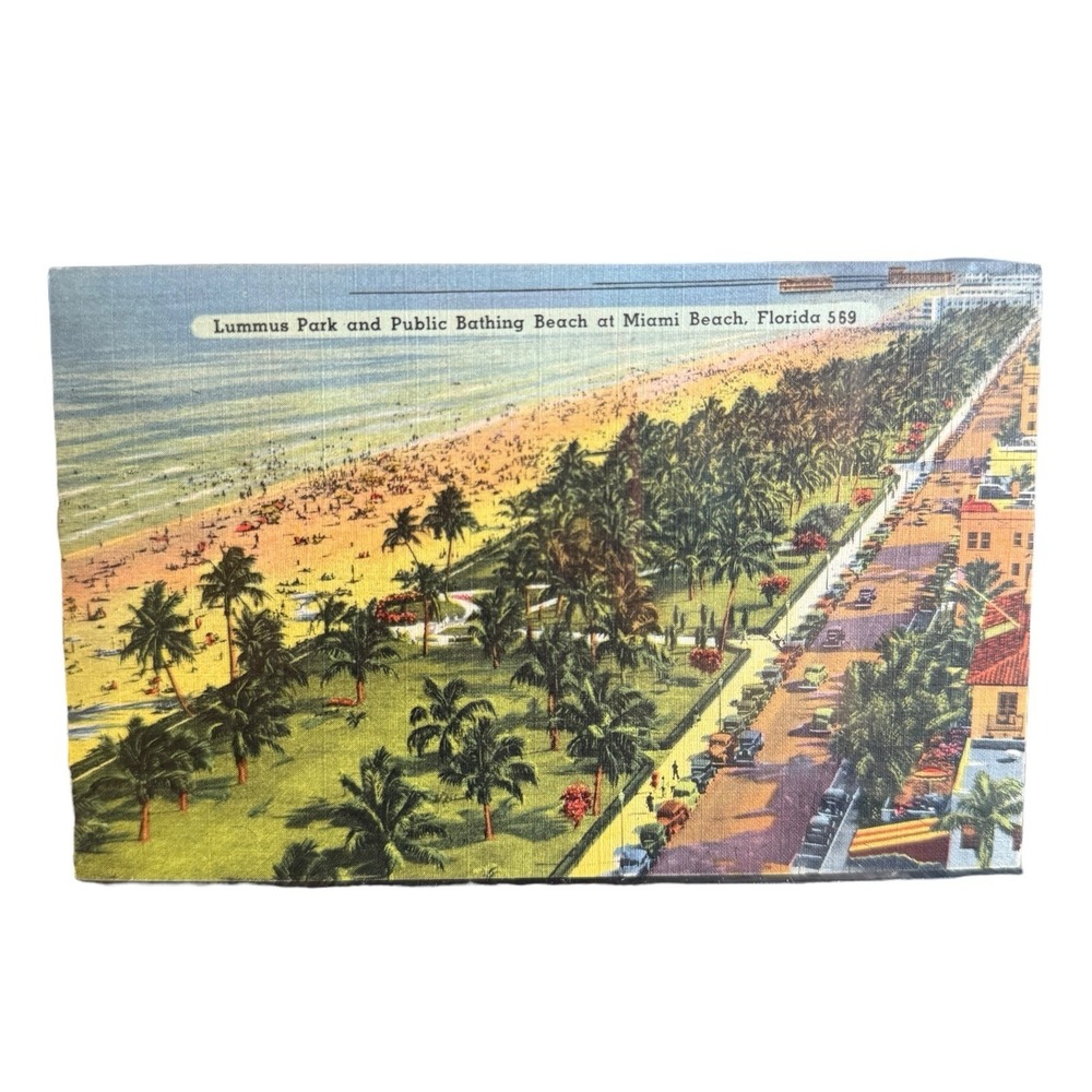 Vintage Linen Postcard Lummus Park Miami Beach Florida Sunbathing Tichnor Bros